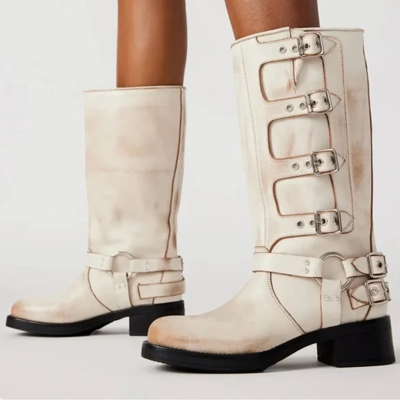 Steve Madden Women's Rocky Knee High Boot - Engineer Style With Harness & Buckle